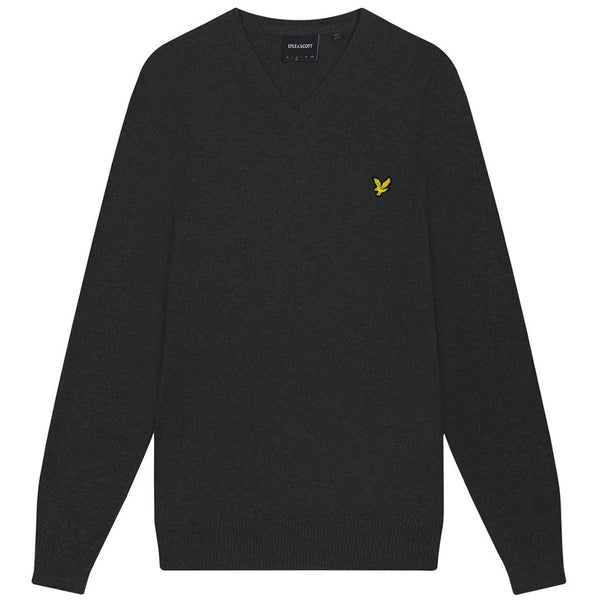 Lyle Scott Cotton Merino Charcoal Marl V Neck Jumper